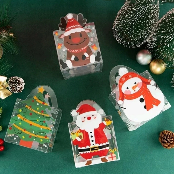 -Christmas santa & elk print gift clear boxes set of 8 - Picture 2 of 6